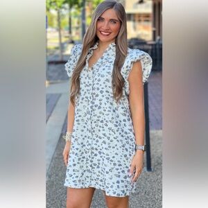 entro White Floral Midi Dress with Gray Print